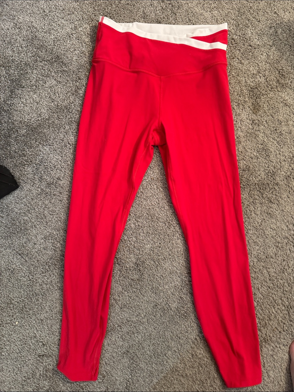 Women’s High-Waist Red Leggings with Criss Cross Contrast Waistband